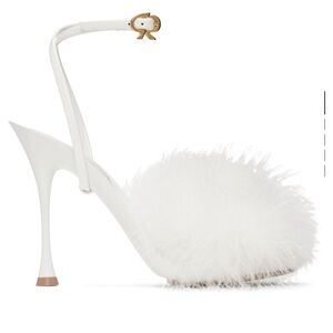 NWT 🤍GIANVITO ROSSI White Spice Plume Heeled Sandals